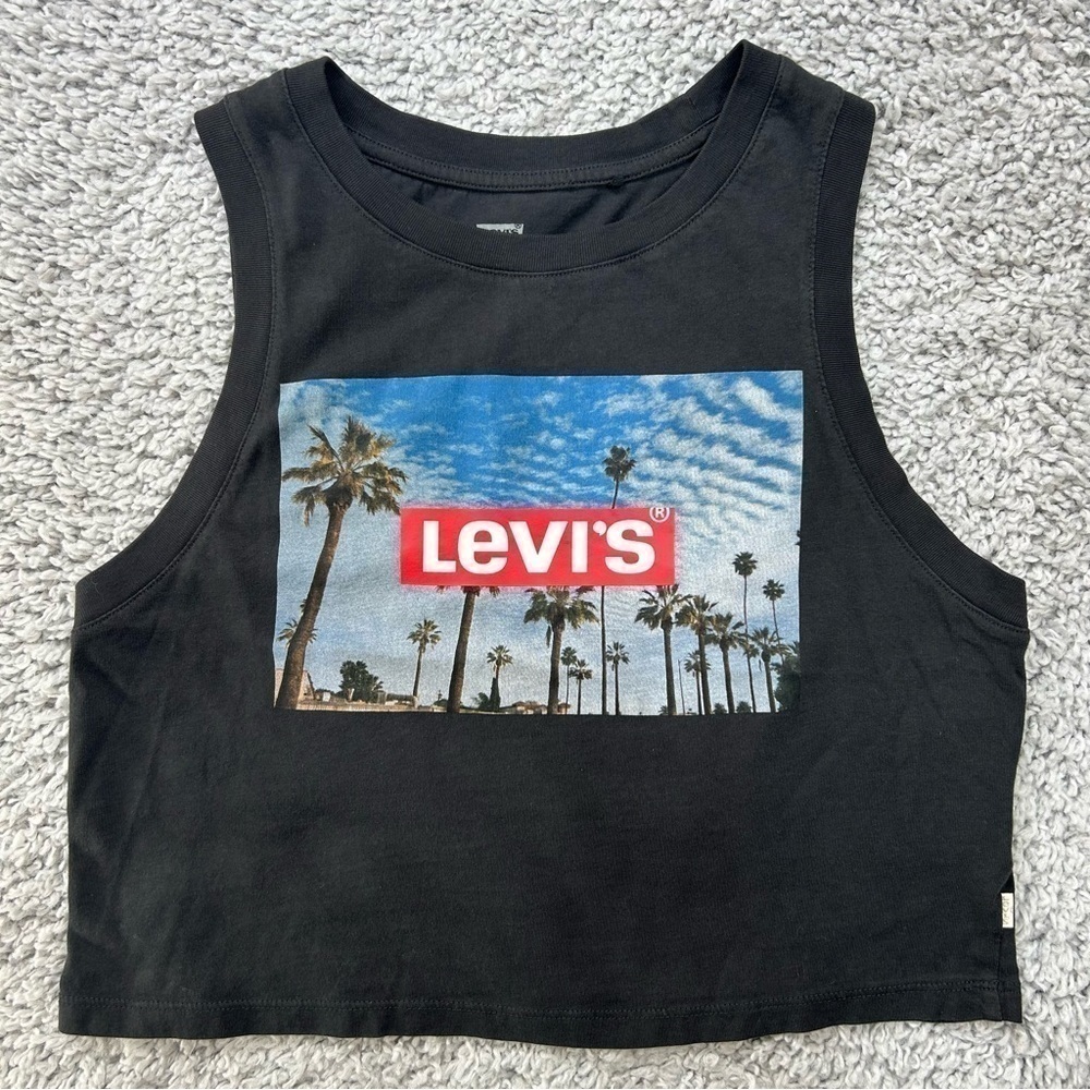 Levi's Top Womens Extra Small Cropped Tank Palm Trees Clouds Party Concert Sky